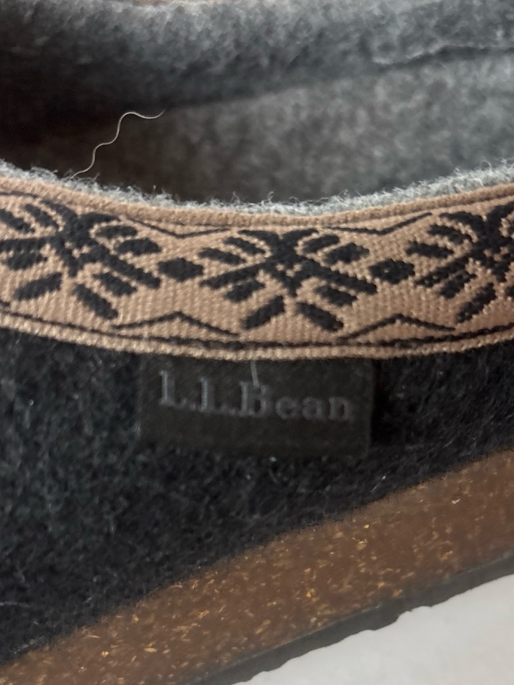 L.L.Bean Wool Slipper Clog Women's 9 Black Slip On Cork Sole - Picture 8 of 9